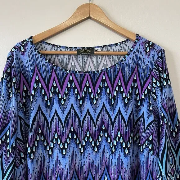 Bob Mackie Wearable Art Long Sleeve Knit Tunic Top 1X Artsy Bell Sleeve - Picture 3 of 10